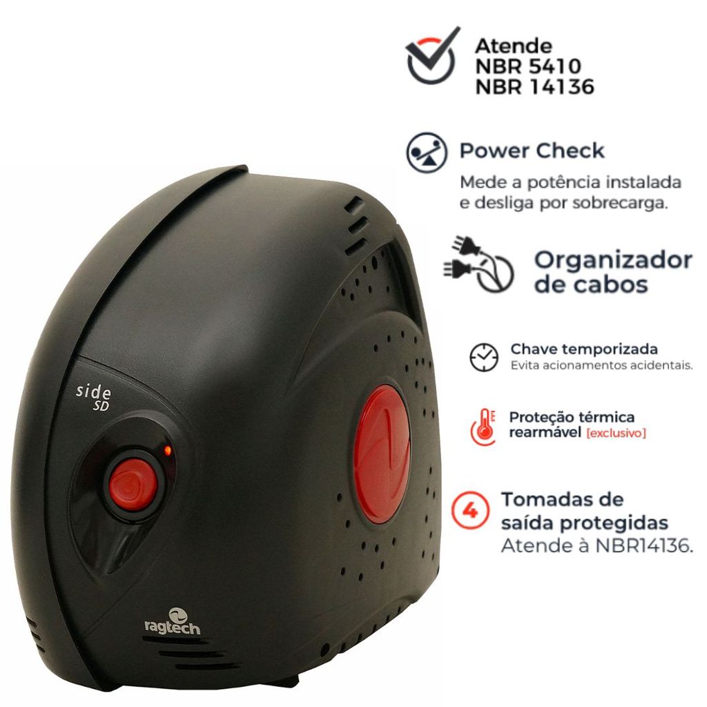 Estabilizador Ragtech Side SD 300VA Bivolt 115 4 Tomadas
