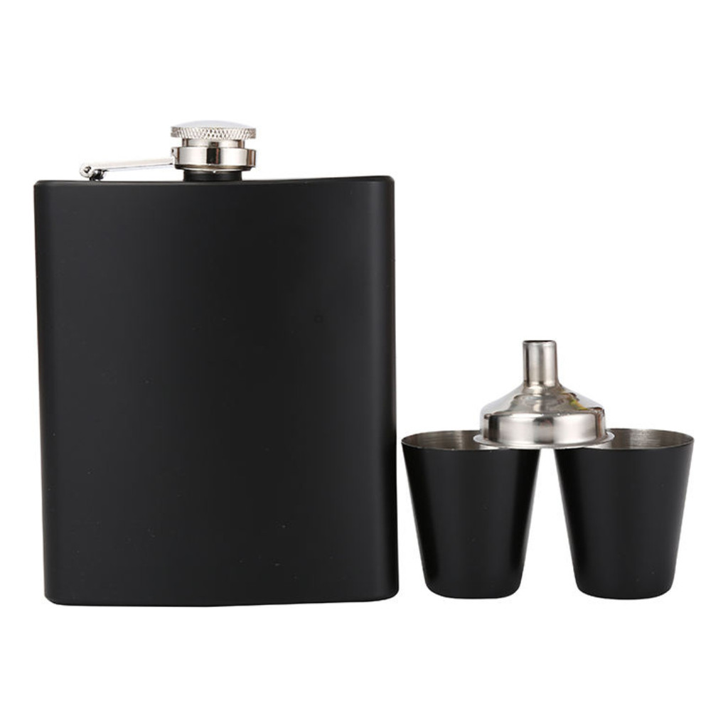 Kit Cantil De Bolso 226.4ml Porta Bebidas 1 Mini Fúnil 2 Copos Cachaça Aço Inoxidável  Leve e portátil LKCD13
