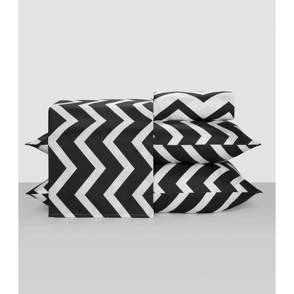 Detalhes do Jogo de Cama Chevron Queen Lar E Lazer Preto