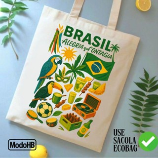 Bolsa Ecobag Personalizada Estampa do Brasil Copa Carnaval Sacola Ecológica 100% Algodão Cru em Oferta na Shopee