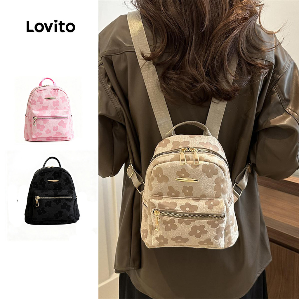 Lovito Mochila Casual Floral Com Estampa De Flores, Vários Bolsos, Grande Capacidade Para Mulheres LFA68117 em Oferta na Shopee