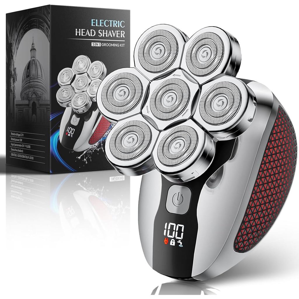 Aparelhos de Barbear para Homens Carecas, Kit Profissional de Barbeador Elétrico 5 em 1, Lâmina Flutuante 7D para Uso Úm