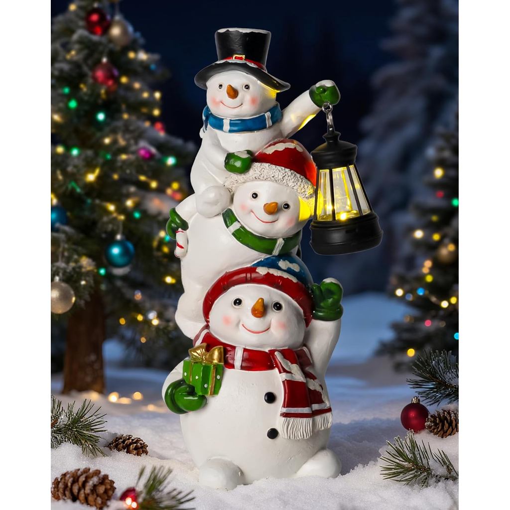 Decoração de Natal com Boneco de Neve e Lanterna Solar, Decoração de Natal para Interior e Exterior, Decoração para Jard