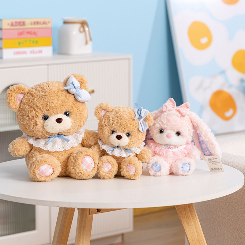 Nova Chegada Série Puff Urso Bonito Coelho Rosa Com Cachecol Macio Pelúcia Animal Boneca Criativa Decoração De Mesa Pres