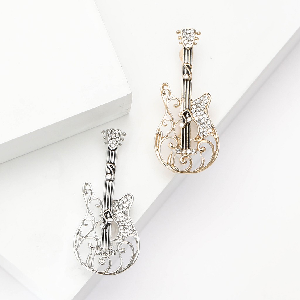 Novo all-match criativo liga strass guitarra broche requintado all-match senhoras terno Cardigan broche jóias pino
