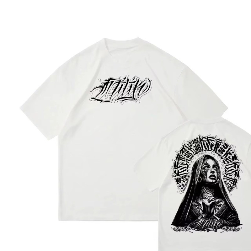 [Camiseta Premium em Algodão Puro]VU Camiseta Masculina Oversized Malha Peruana Streetwear Chicano Faith Fé Algodão