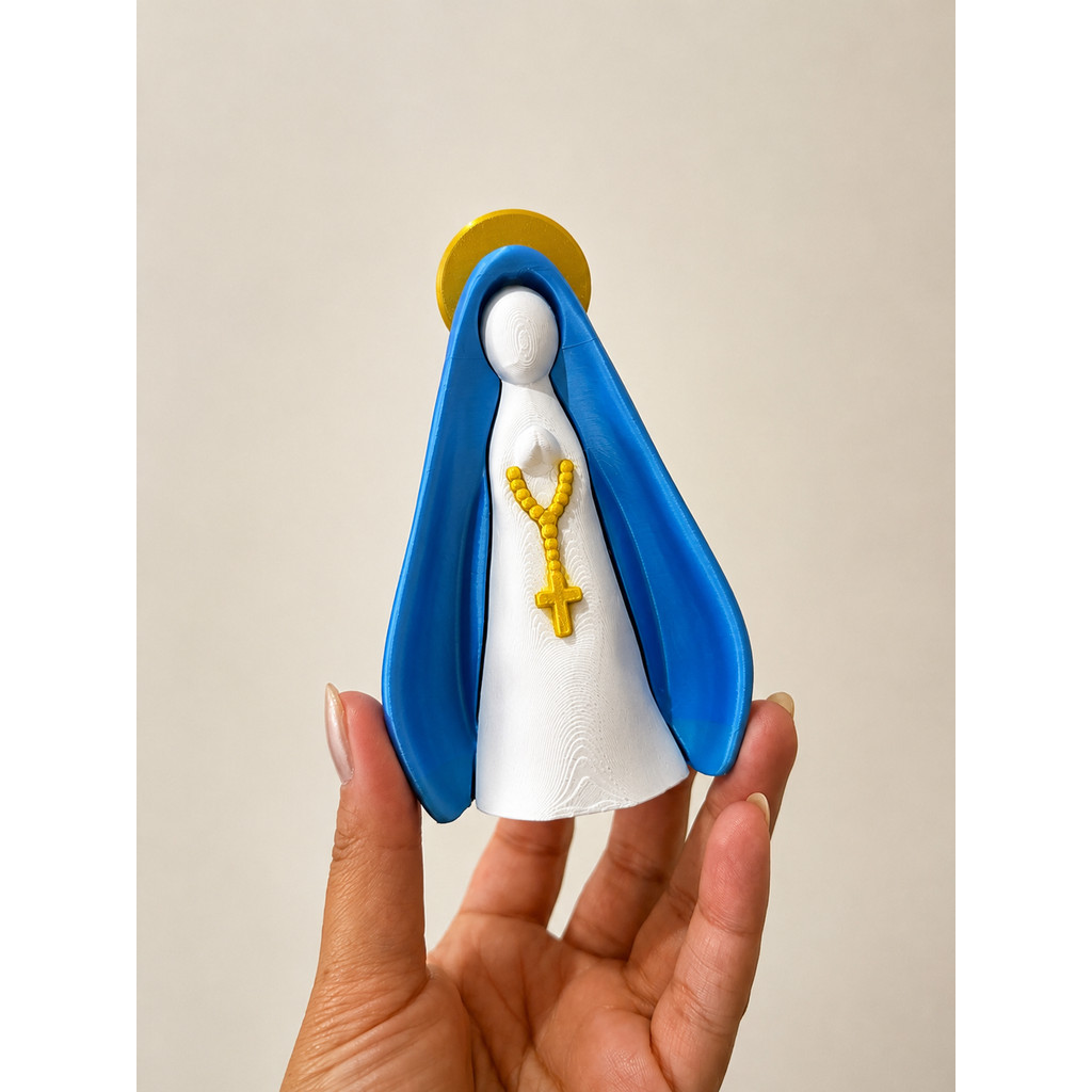 Imagem Nossa Senhora Aparecida Decorativa Católica Manto Azul Halo Dourado Presente Religioso Escultura