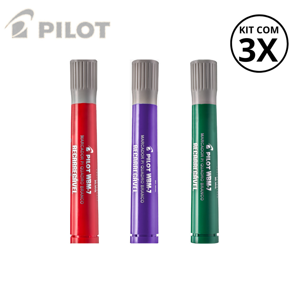 Kit com 3 Marcadores Para Quadro Branco WBM-7- PILOT Cor:Vermelho+Violeta+Verde