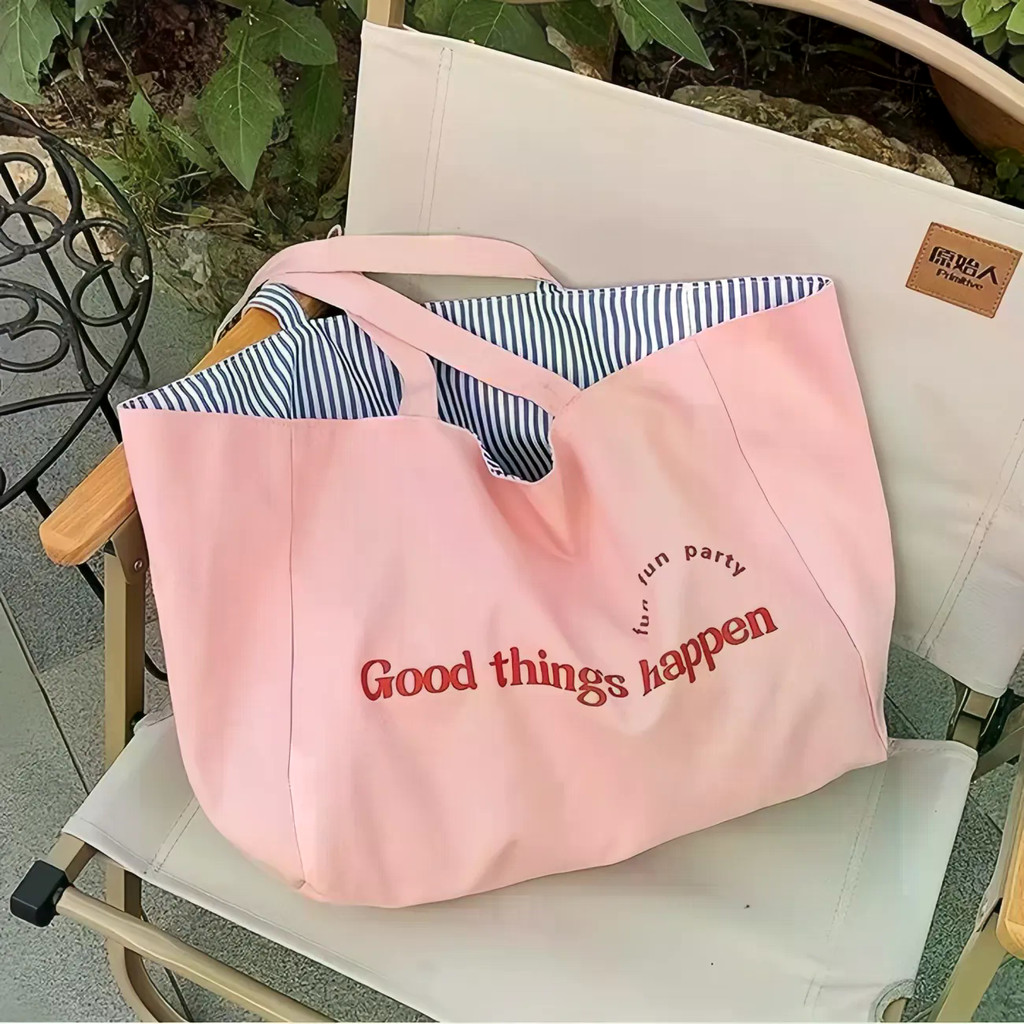 Bolsa de Lona Tote Bag Grande Capacidade para Estudante Universitária Casual Moda Reversível Sacola para Trabalho e Fac