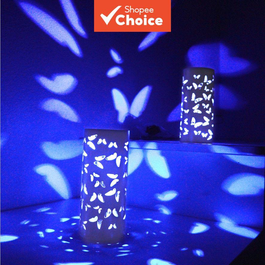 Luminária de chão com projeção de borboleta, criativa para quarto, lâmpada de cabeceira para atmosfera de transmissão