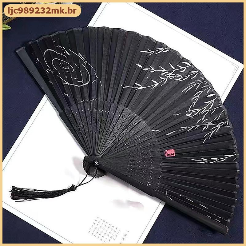 [MYBR] Leque Dobrável Antigo De Bambu Ventilador Estilo Chinês De Dança Feminino De Verão Portátil Elegante Flor Mão Pre