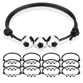 3/6 peças de pulseiras com pingentes de futebol ajustáveis, pulseiras com contas inspiradoras para fãs de futebol, prese