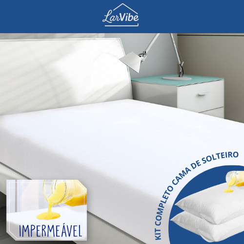 Kit Capa de Colchão Solteiro Impermeável + 2 Capas de Travesseiro c/ Zíper – Antiácaro