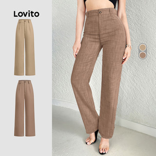 Lovito Elegante Calças com Botão para Deslocamento Primavera/verão Calças cáqui L158ED033