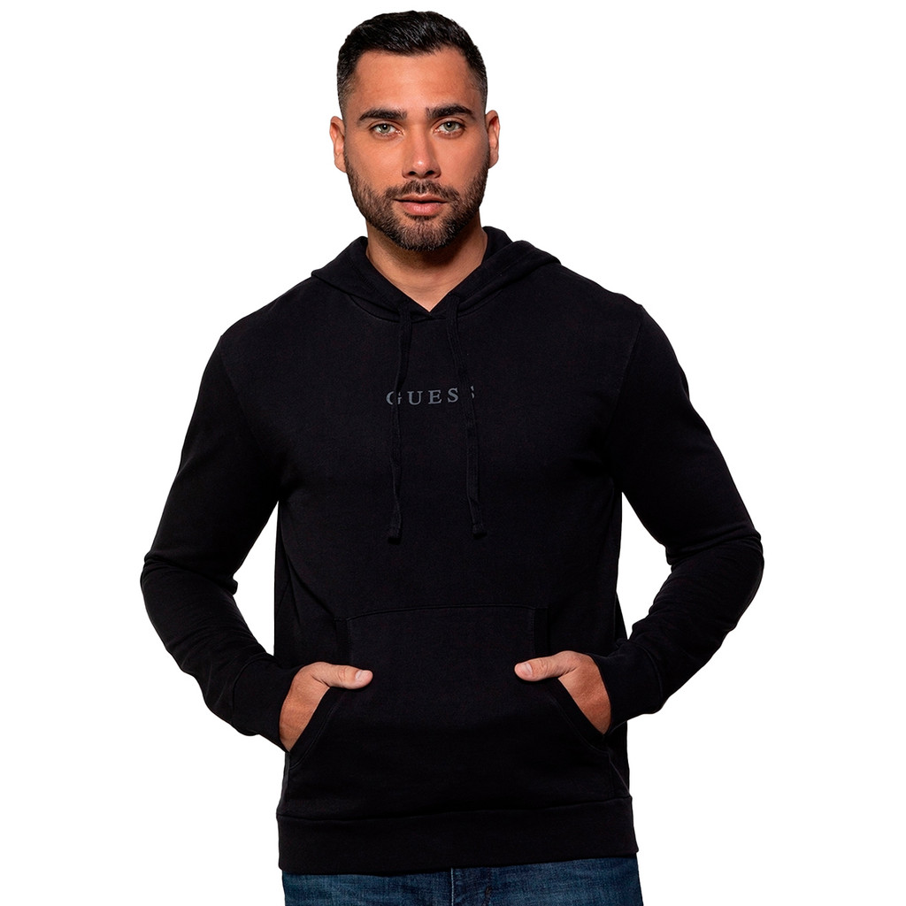 Moletom Guess Masculino Hoodie Small Logo Silk Preto