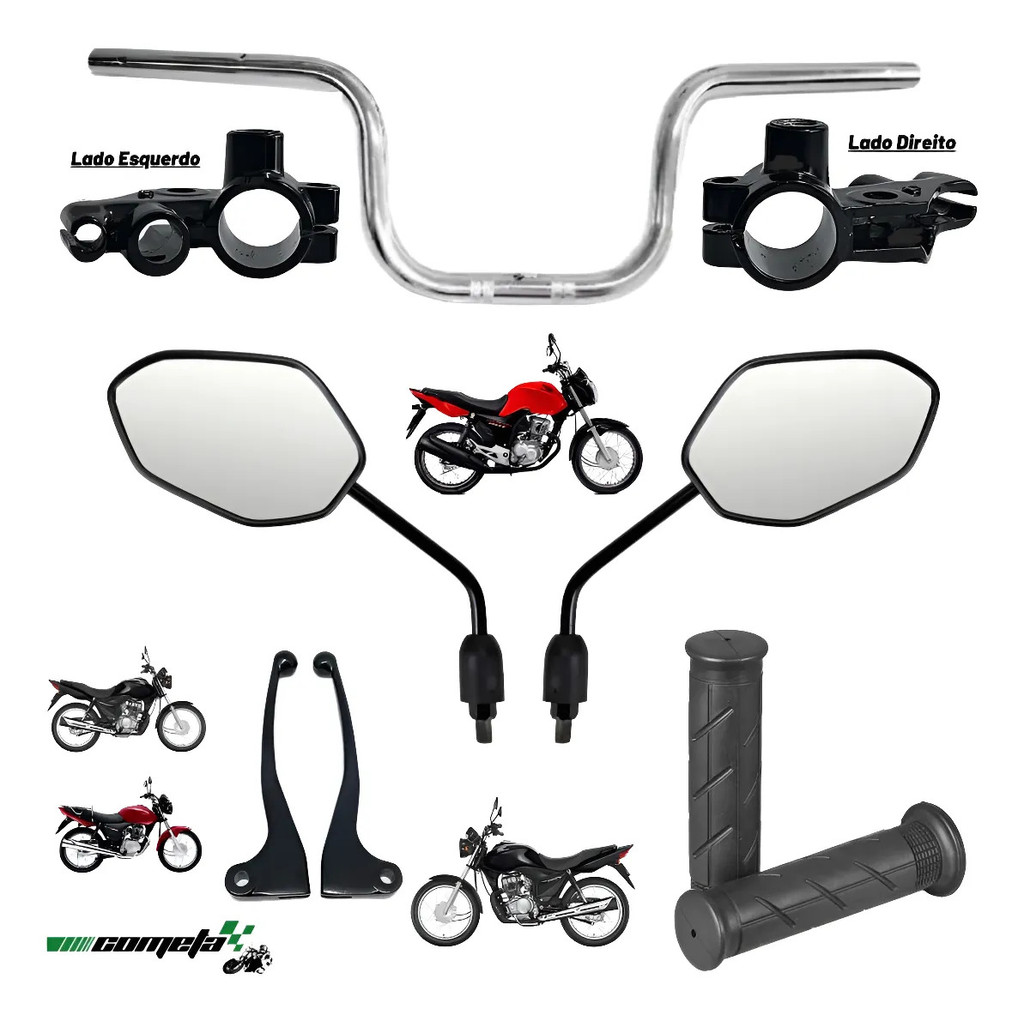 Kit Guidão Cromado Manopla Roldana Manicoto Manete Retrovisor Cg Titan Fan Cargo 125 150 160 TAMBOR