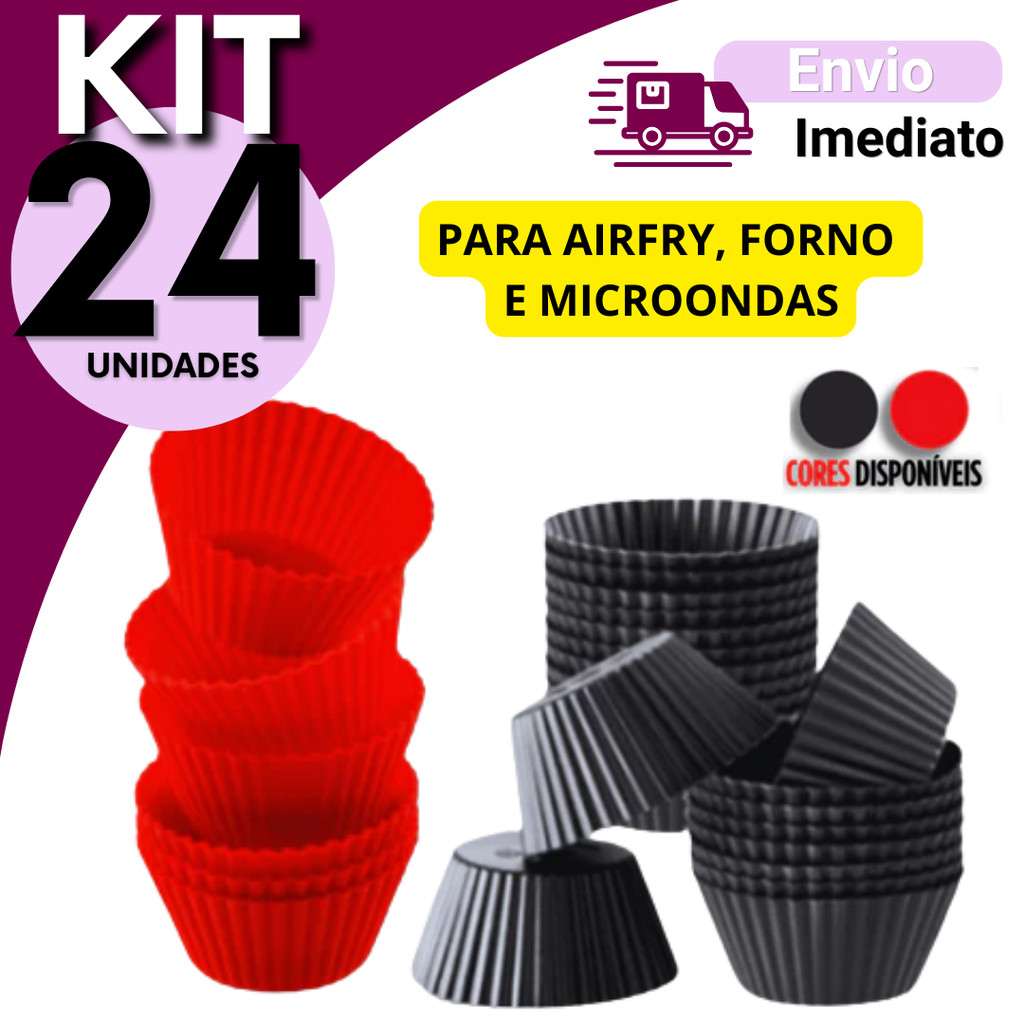 Forminha Forma Cupcake kit 12 ou 24 Silicone Muffin Forminha Tortinhas Mini Tortas Pão De Queijo Resistente Ao Calor