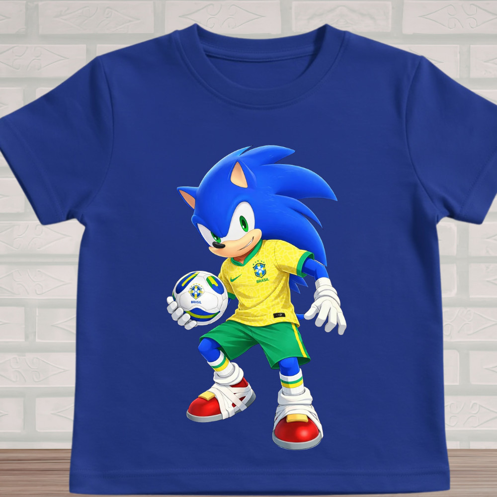 Camiseta Infantil Menina Estampada sonic  Brasil Copa Do Mundo Algodão Lançamento Crianças