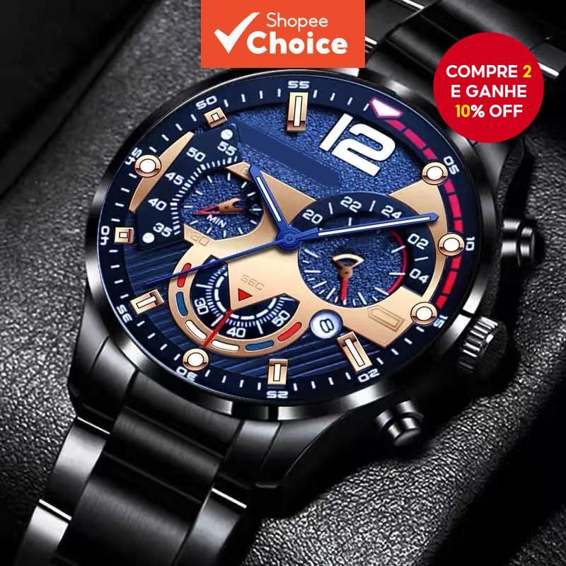 Relógios De Luxo Masculinos Pulseira De Ouro Aço Inoxidável Quartzo Calendário Relógio Para Homem Negócios Luminoso