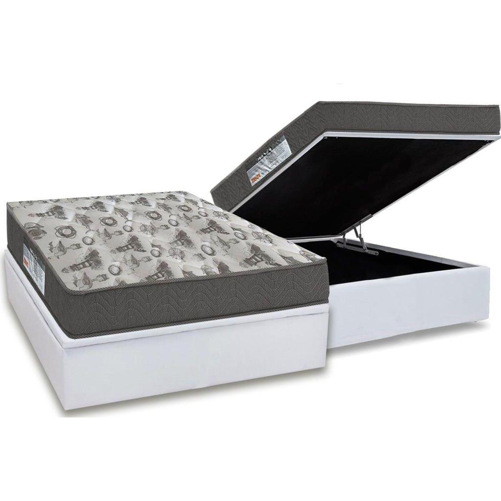 Cama Box Baú Casal: Colchão Espuma D33 Ortobom / EP ISO 100 Ultra Firme + Base CRC Courano White(138x188) em Oferta na Shopee