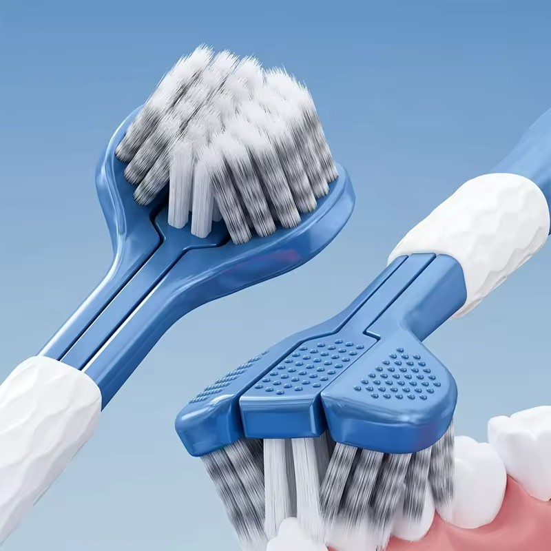 Kit de 2 Escova Dental Adulto com Cabeça Tripla Cerdas Macias e Flexibilidade 360°