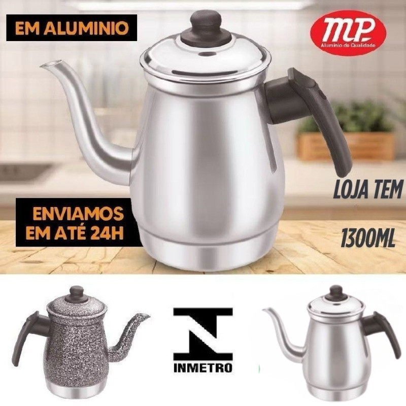 Bule Em Prático Alumínio 1300MLOu Grafite Facilita A Limpeza MP Alumínio E Atraente Polido Ou Preto em Oferta na Shopee