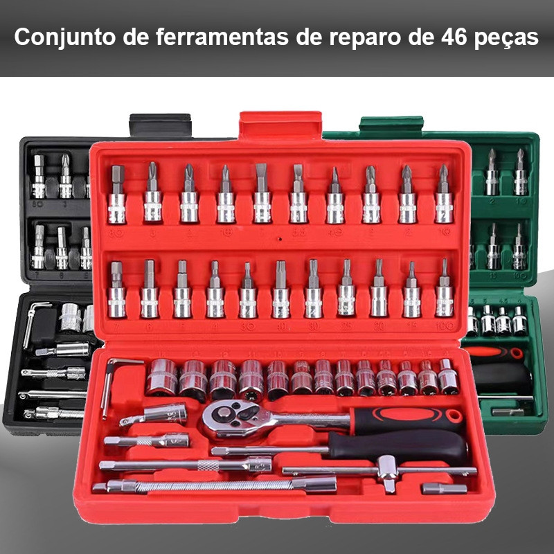 Kit Ferramentas 10/40 Peças Aço Cromo Vanádio c/ Chave Catraca, Estojo ABS, p/ Carro e Casa