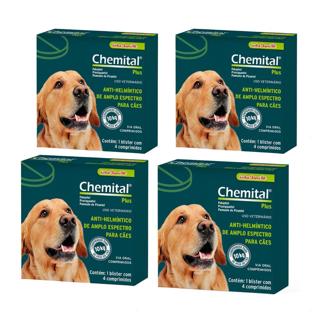 Kit 4 Chemital Plus para Cães Chemitec 4 comprimidos