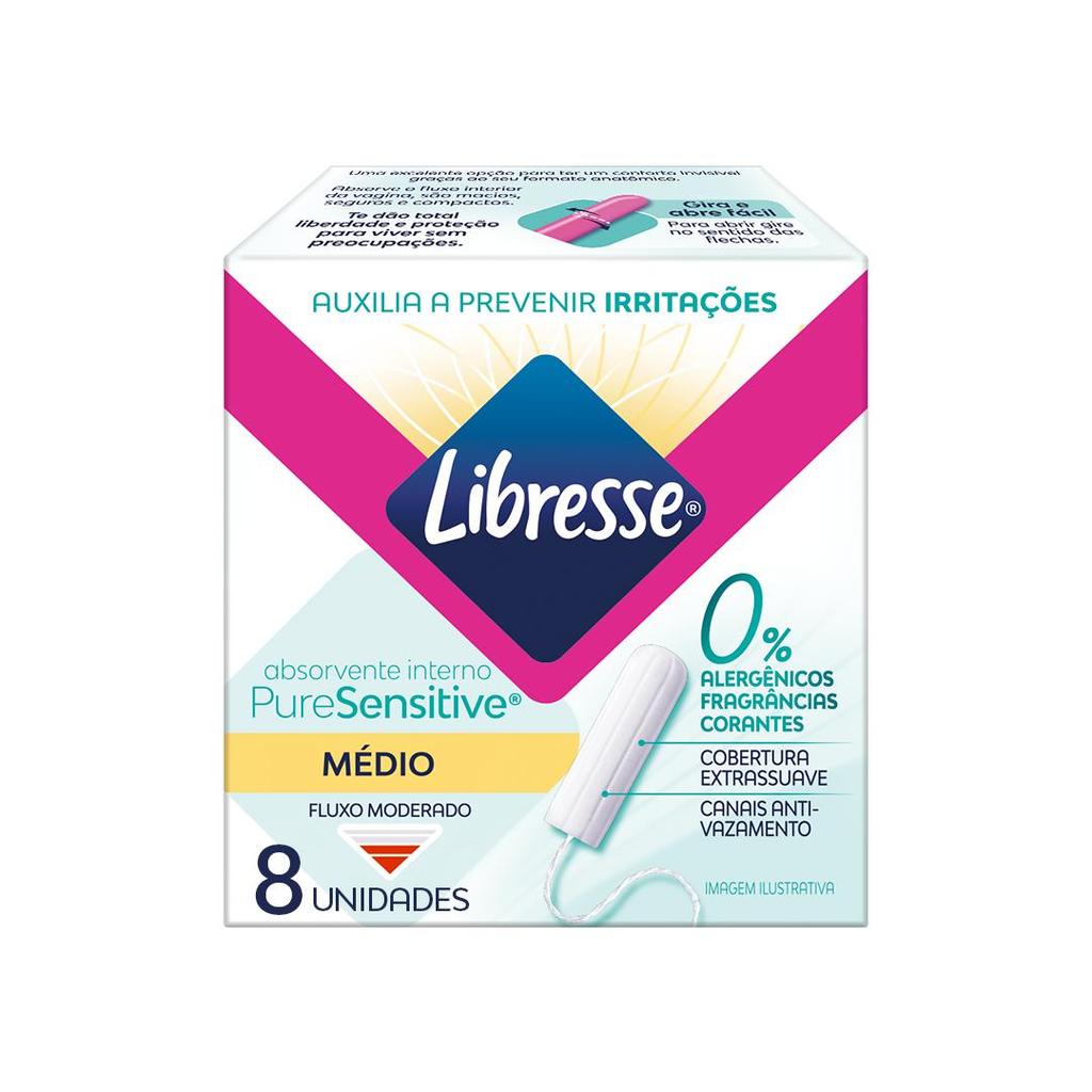Absorvente Interno Libresse Médio Pure Sensitive com 8 unidades em Oferta na Shopee