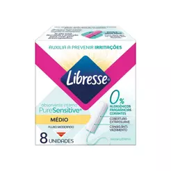 Absorvente Interno Libresse Médio Pure Sensitive com 8 unidades