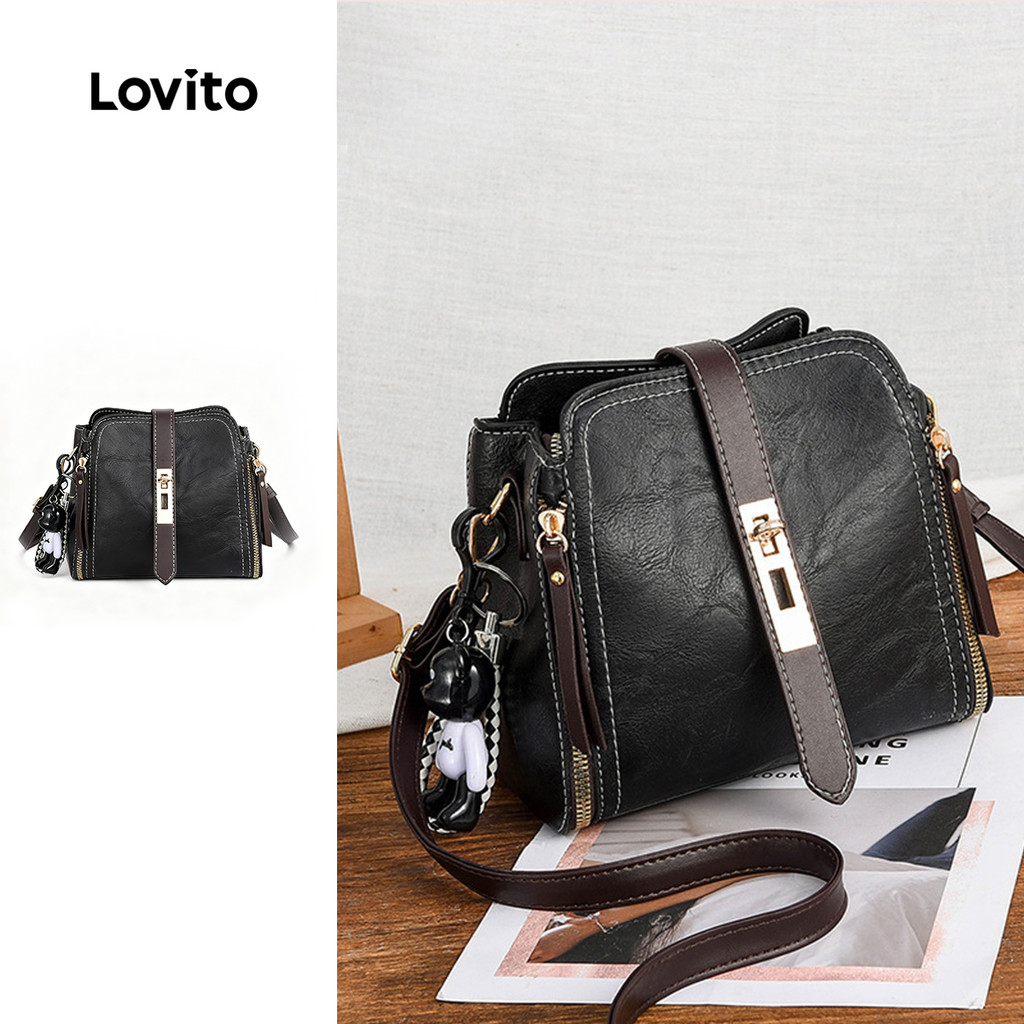 Lovito Bolsa De Ombro Pequena Casual Simples Básica Pequena Bolsa De Ombro Para Mulheres LNA32140 (Preto) em Oferta na Shopee