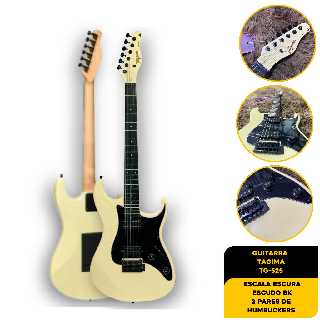 Guitarra Tagima 2H Corpo Preto Escala Escura Escudo Preto TG-525 OWH Premium