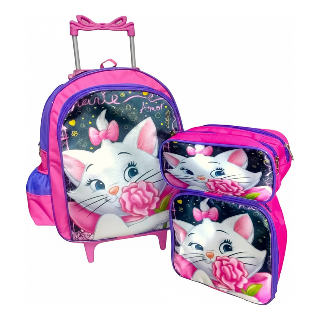 Kit Mochila Infantil Rodinhas Gata Marie Feminina Gatinha