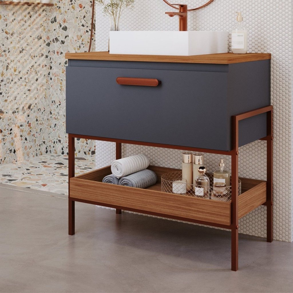 Gabinete para Banheiro com Cuba Hana Espresso Móveis Titânio