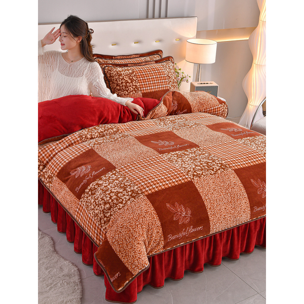 Inverno grosso leite velo conjunto de quatro peças cama mantendo quente dupla face flanela do bebê conjunto de uma peça 