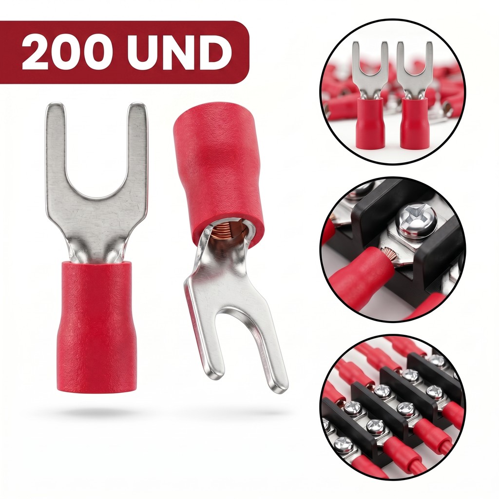 200 Terminais Elétricos Garfo Vermelho Fio 1,5mm Contatores Automação Quadro Elétrico SV1.25-4