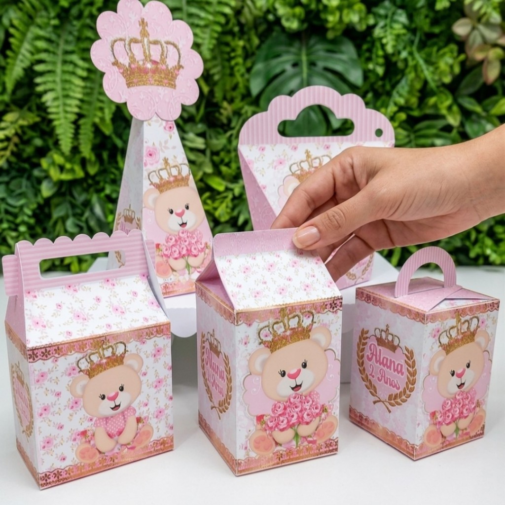 Kit Caixas Festa Personalizada - Lembrancinhas - Ursinha Princesa Pegue e Monte