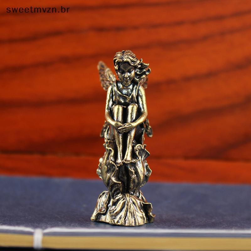 sweetmvzn Retro Cobre Deus Do Amor Cupido Estátua Pequenos Ornamentos Estatuetas De Anjo De Bronze Acessórios De Decoraç