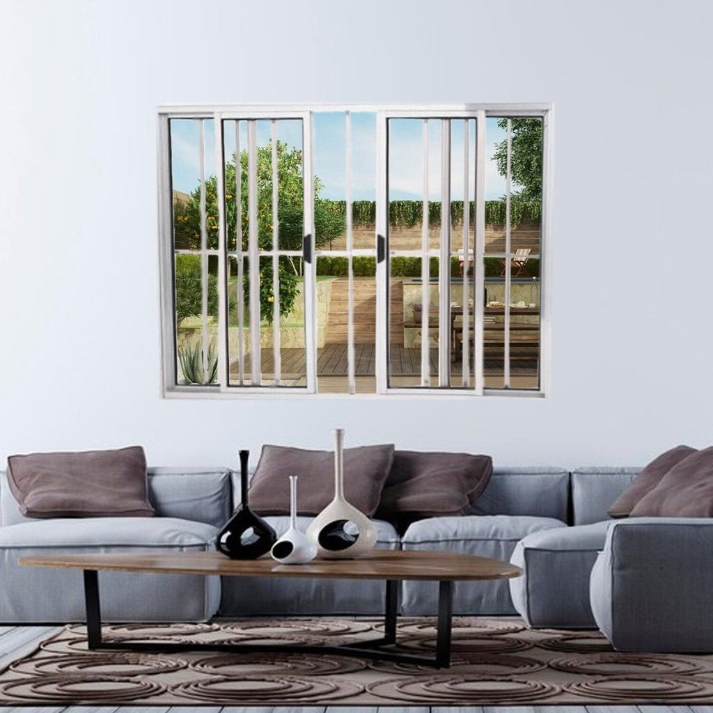 Janela Vitrô de Alumínio 4 Folhas 120 X 150cm Modular Brilhante com Grade 120cm x 150cm