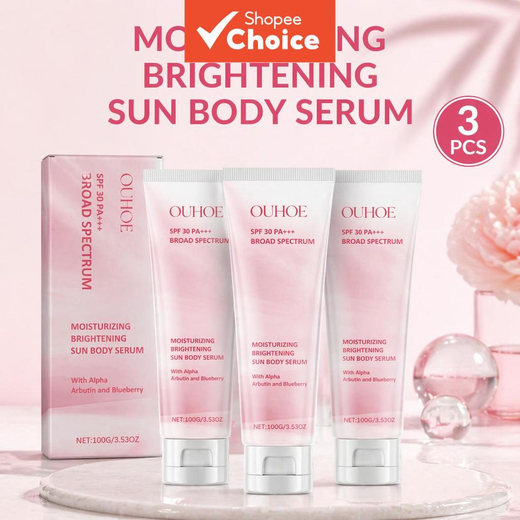 OUHOE Sérum Corporal Solar SPF30 PA+++ Loção Hidratante e Clareadora com Alfa-Arbutina e Mirtilo, Proteção UV, Cuidado