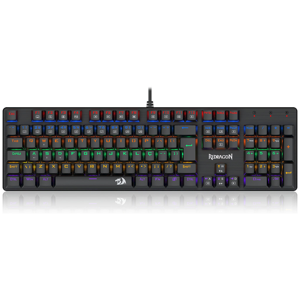 Teclado Mecânico Gamer Redragon Valheim, RGB, Switch Brown, 100%, Preto, K608-R