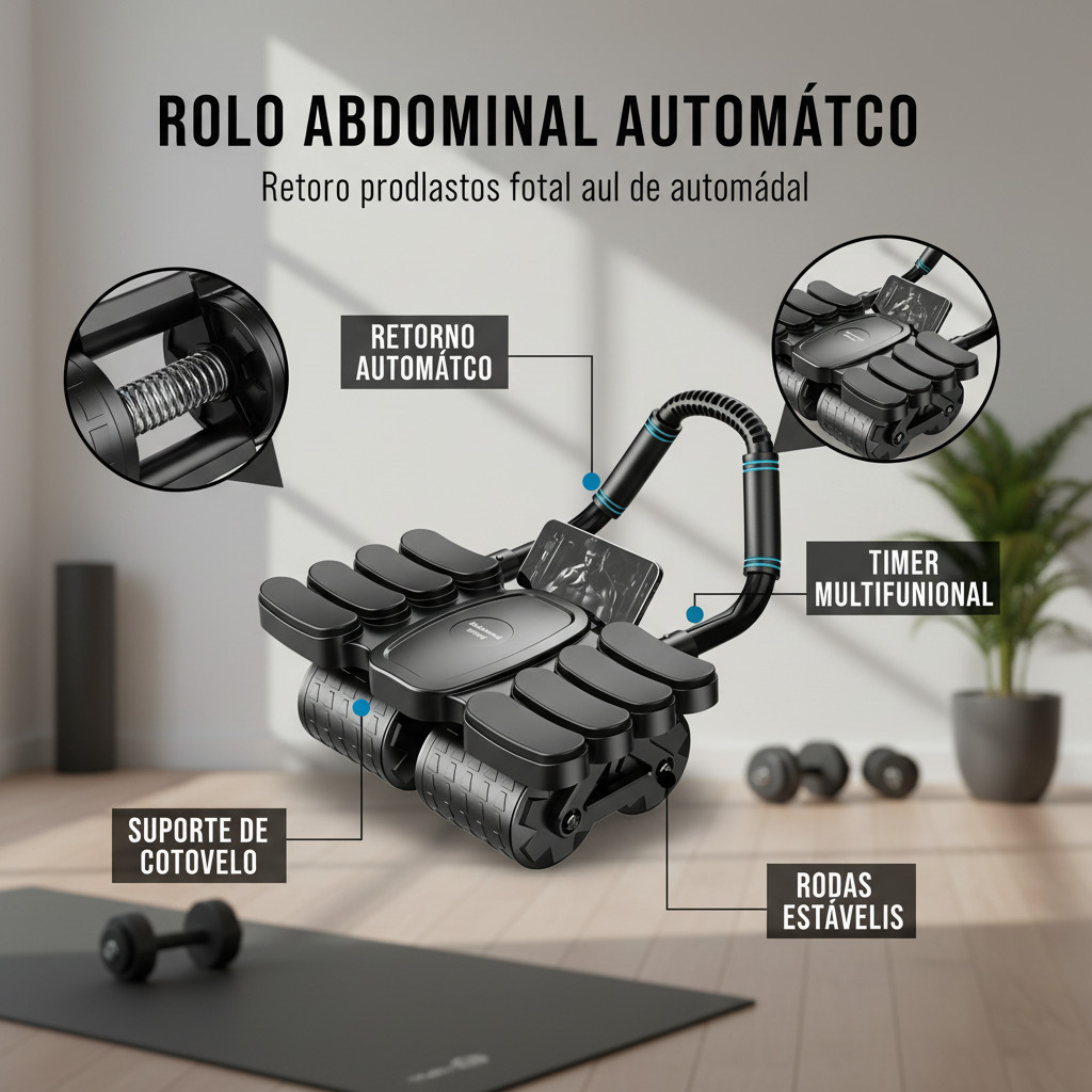 Rolo Abdominal 6 Rodas com Suporte, Treinamento Funcional, Abdominal e Fitness Doméstico - Novo Lançamento