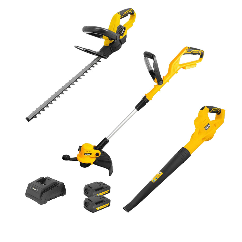 Kit Aparador Grama + Cerca Viva + Soprador de Folhas 2 Bat 18V 2AH SAAVK Vonder