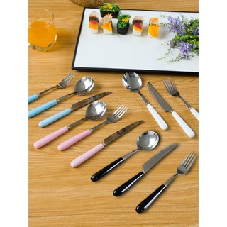 Criativo nórdico branco rosa azul preto alça de cerâmica faca garfo colher europeu ocidental comida bife faca garfo colh