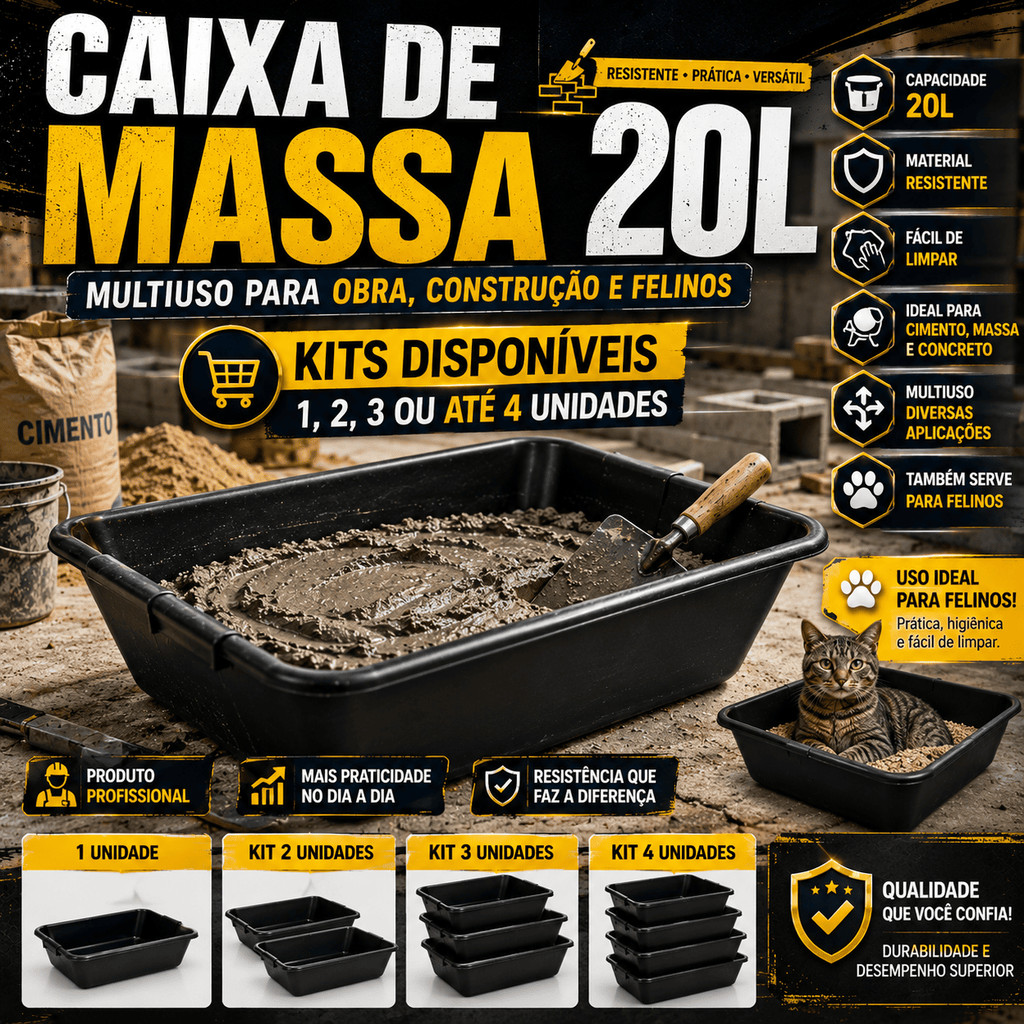 Caixa Plastica de Massa Masseira 20 Litros Multiuso Pedreiro Obra Construção Cimento