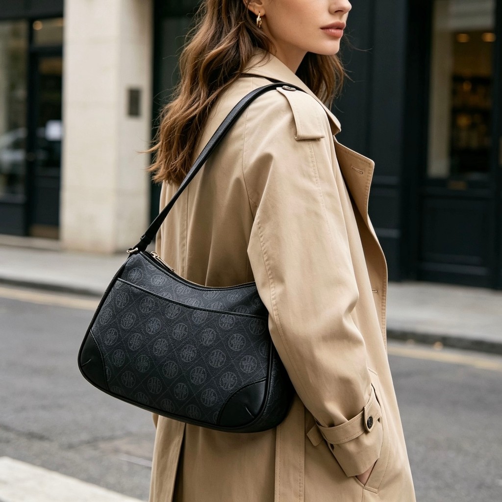 JAMI JAMI Bolsa Feminina Elegante Com Estampa De Letras Estilo Baguette Com Alça Lateral Ombro Transversal Couro TM9124