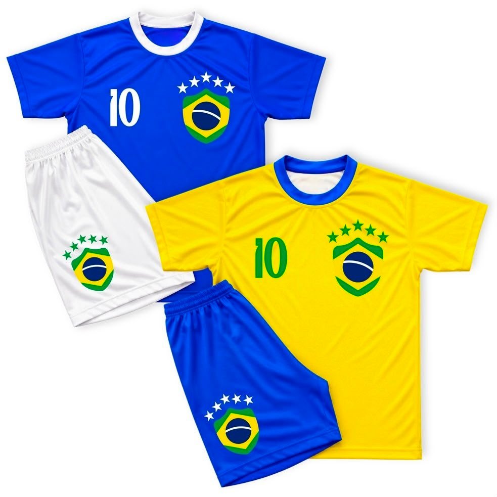 ENTREGA RAPIDA Conjunto Infantil do Brasil CAMISA + SHORT Camiseta Bermuda Unissex Copa Futebol Novo