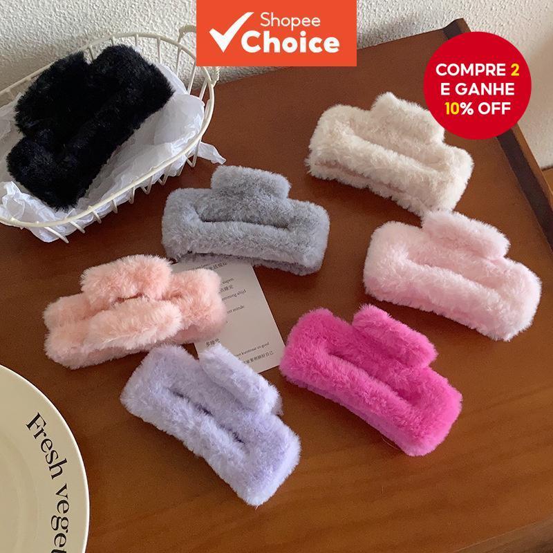 Clipe De Garra De Cabelo De Pelúcia Fofo Cor Doce , Acessório Inverno De Aperto Macio Para Mulheres Meninas Estilo Diári