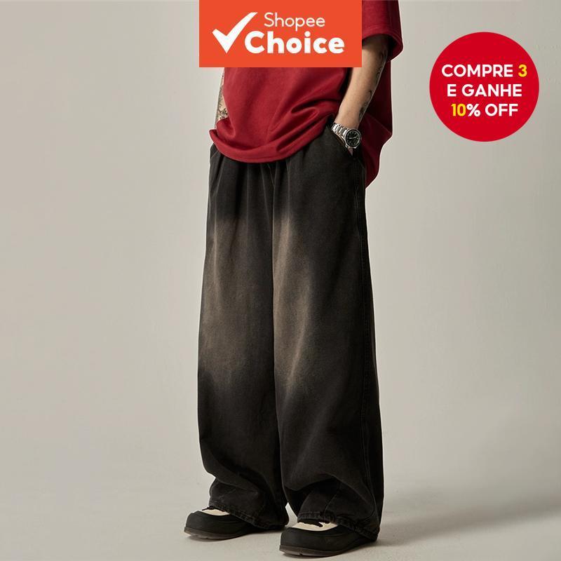Retro Lavado Angustiado Jeans Para Homens High Street Moda Calças De Perna Reta Casual Compridas