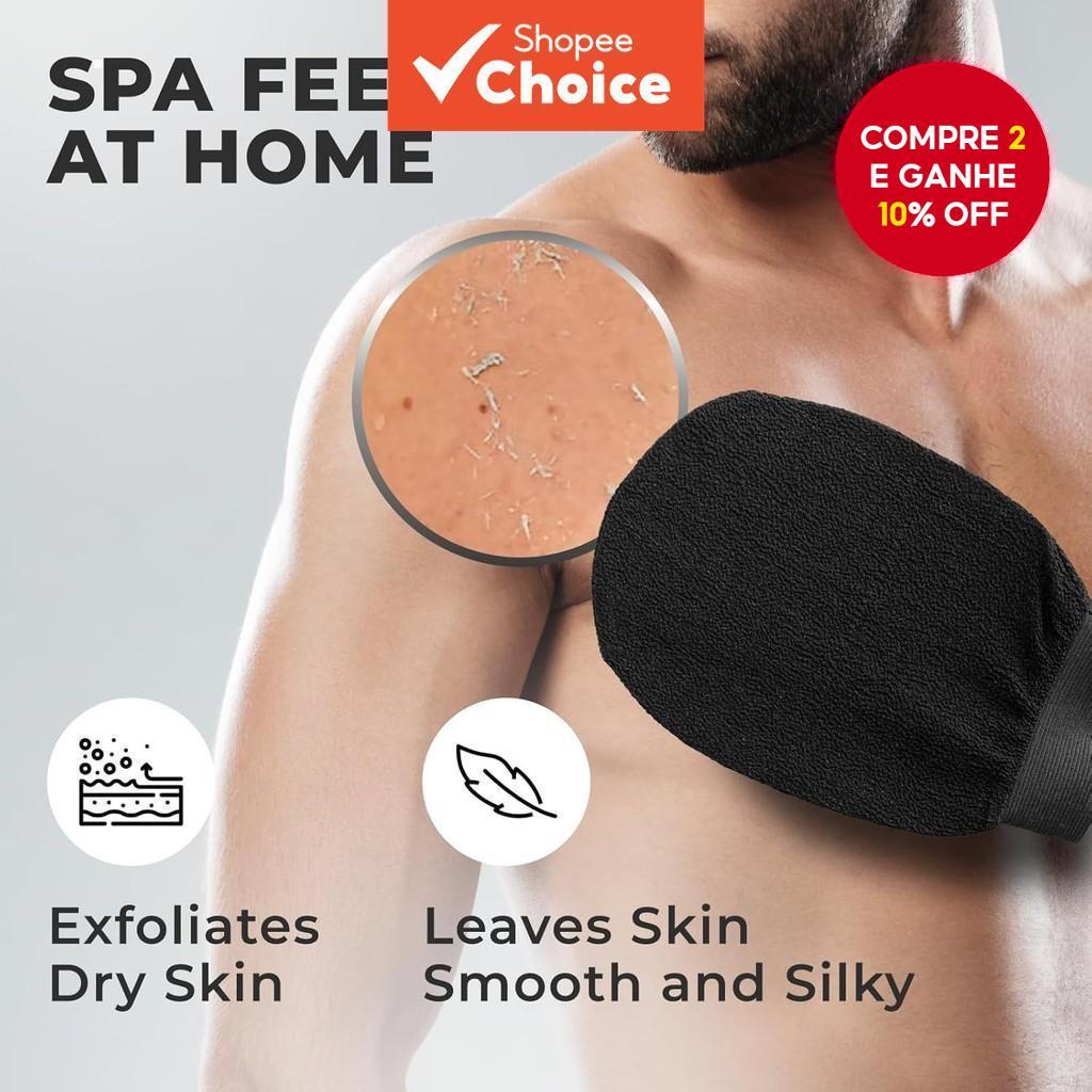 Luvas Esfoliantes Pretas Marroquinas para O Corpo e Rosto, Bronzeamento e Massagem